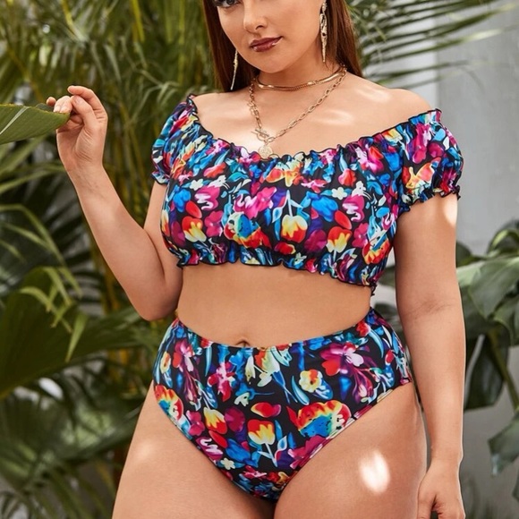 Floral graphic frill trim bikini - Picture 1 of 6